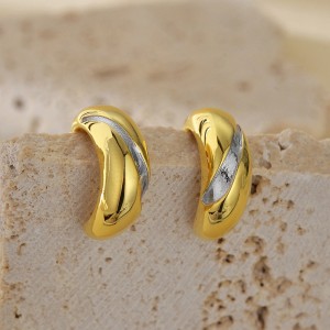 925 Sterling Silver Two-Tone C-Shape Minimalist Stud Earring 40400120 925 Sterling Silver Two-Tone C-Shape Minimalist Stud Earring 40400120