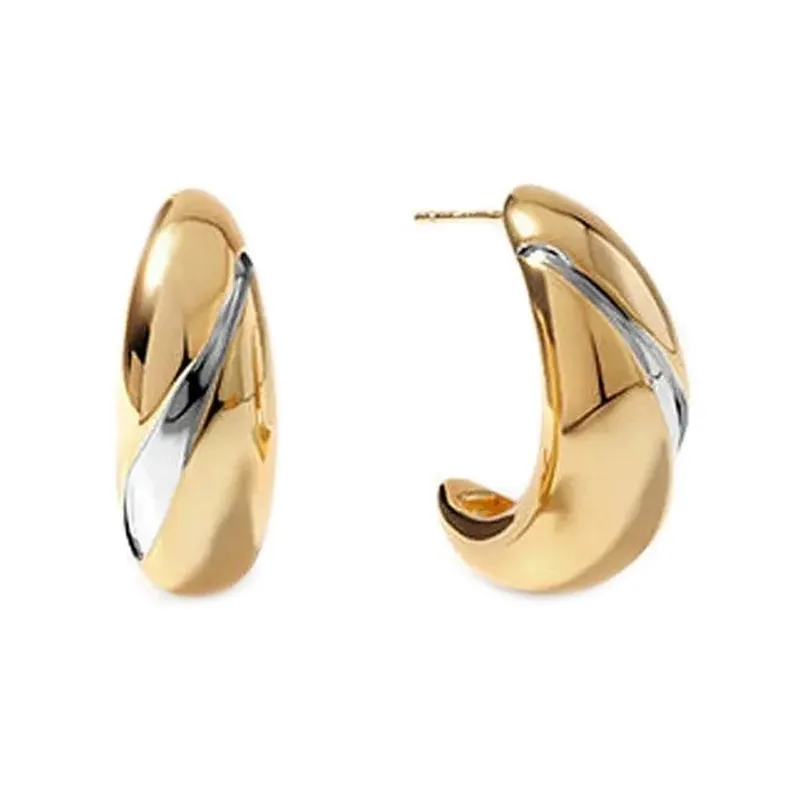 925 Sterling Silver Two-Tone C-Shape Minimalist Stud Earring 40400120