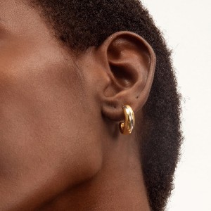 925 Sterling Silver Two-Tone C-Shape Minimalist Stud Earring 40400120 925 Sterling Silver Two-Tone C-Shape Minimalist Stud Earring 40400120