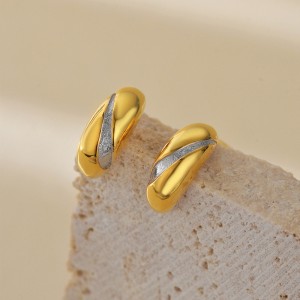 925 Sterling Silver Two-Tone C-Shape Minimalist Stud Earring 40400120 925 Sterling Silver Two-Tone C-Shape Minimalist Stud Earring 40400120