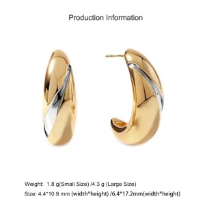 925 Sterling Silver Two-Tone C-Shape Minimalist Stud Earring 40400120 925 Sterling Silver Two-Tone C-Shape Minimalist Stud Earring 40400120