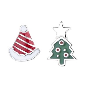 925 Sterling Silver Asymmetrical Enamel Christmas Stud Earring 40400121 925 Sterling Silver Asymmetrical Enamel Christmas Stud Earring 40400121