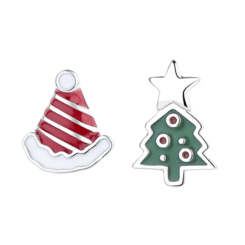 925 Sterling Silver Asymmetrical Enamel Christmas Stud Earring 40400121