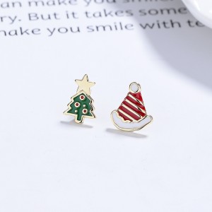 925 Sterling Silver Asymmetrical Enamel Christmas Stud Earring 40400121 925 Sterling Silver Asymmetrical Enamel Christmas Stud Earring 40400121