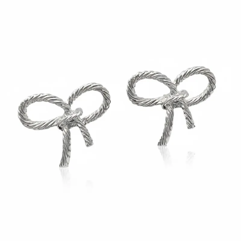 925 Sterling Silver Twisted Rope Bow Stud Earring 40400127