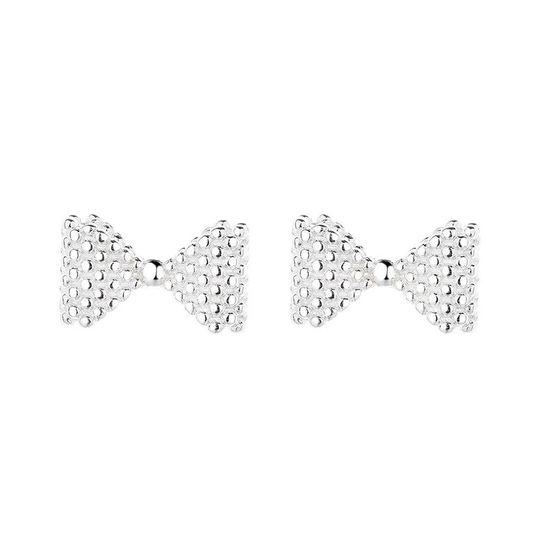 925 Sterling Silver Micro-Bead Textured Bow Stud Earring 40400130