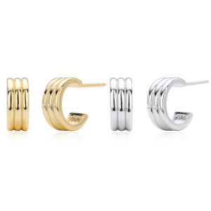 925 Sterling Silver Triple Band C-Stud Earrings 40400133