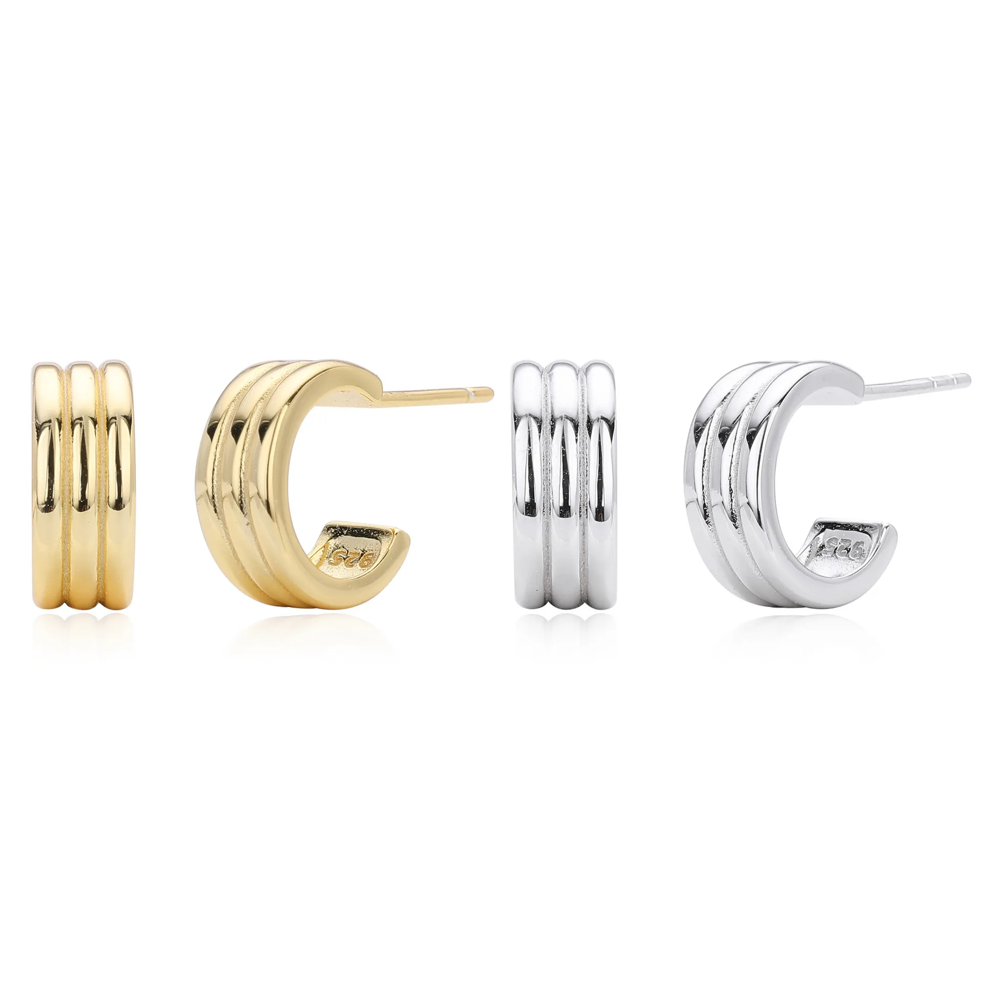 925 Sterling Silver Triple Band C-Stud Earrings 40400133