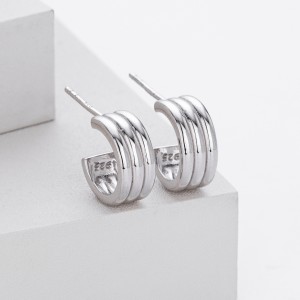 925 Sterling Silver Triple Band C-Stud Earrings 40400133