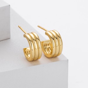 925 Sterling Silver Triple Band C-Stud Earrings 40400133