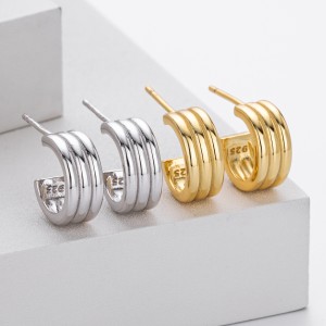 925 Sterling Silver Triple Band C-Stud Earrings 40400133