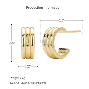 925 Sterling Silver Triple Band C-Stud Earrings 40400133