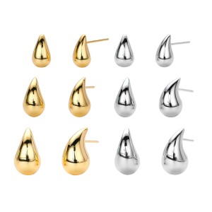 925 Sterling Silver Solid Sculptural Raindrop Stud Earrings 40400135
