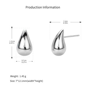 925 Sterling Silver Solid Sculptural Raindrop Stud Earrings 40400135