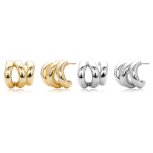 925 Sterling Silver Triple Ridge C-Hoop Stud Earrings 40400136 925 Sterling Silver Triple Ridge C-Hoop Stud Earrings 40400136