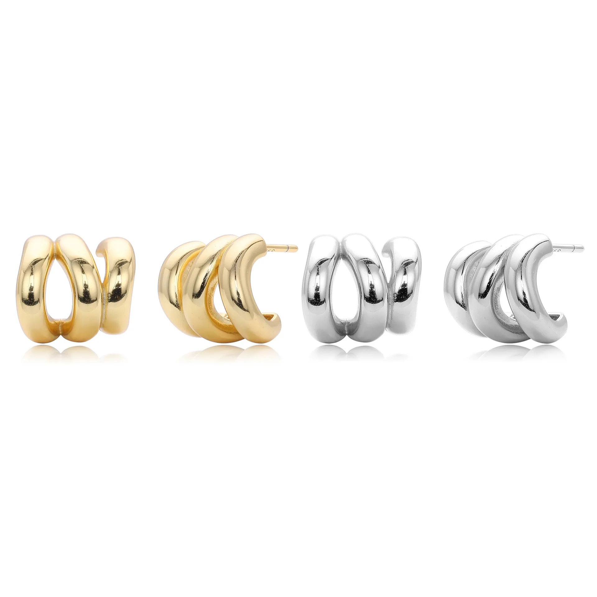 925 Sterling Silver Triple Ridge C-Hoop Stud Earrings 40400136 925 Sterling Silver Triple Ridge C-Hoop Stud Earrings 40400136