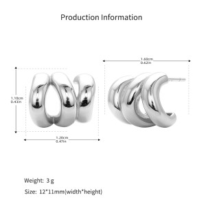 925 Sterling Silver Triple Ridge C-Hoop Stud Earrings 40400136 925 Sterling Silver Triple Ridge C-Hoop Stud Earrings 40400136