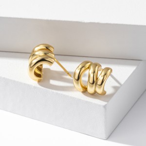 925 Sterling Silver Triple Ridge C-Hoop Stud Earrings 40400136 925 Sterling Silver Triple Ridge C-Hoop Stud Earrings 40400136