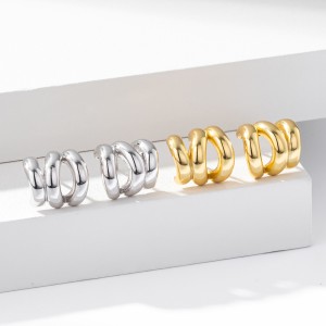 925 Sterling Silver Triple Ridge C-Hoop Stud Earrings 40400136 925 Sterling Silver Triple Ridge C-Hoop Stud Earrings 40400136