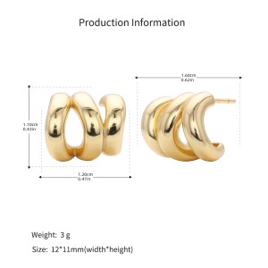 925 Sterling Silver Triple Ridge C-Hoop Stud Earrings 40400136 925 Sterling Silver Triple Ridge C-Hoop Stud Earrings 40400136