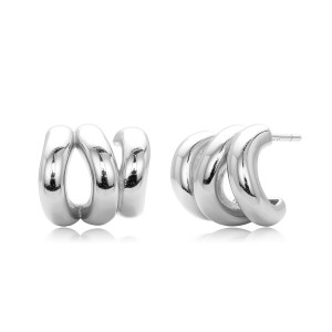 925 Sterling Silver Triple Ridge C-Hoop Stud Earrings 40400136 925 Sterling Silver Triple Ridge C-Hoop Stud Earrings 40400136