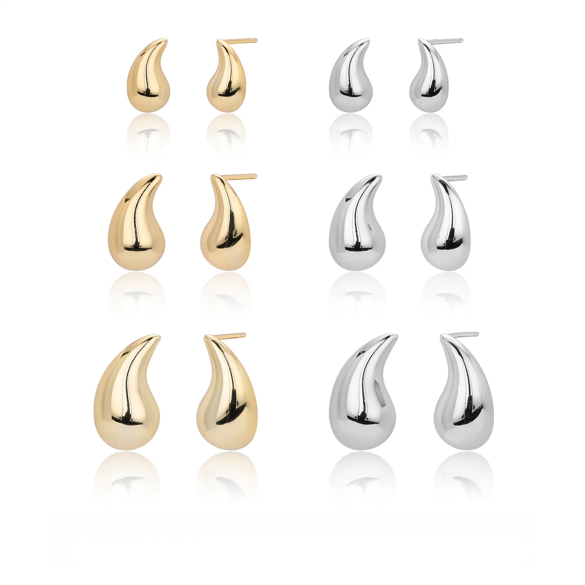 925 Sterling Silver Geometric Hollow Raindrop Stud Earrings 40400138