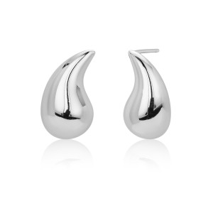 925 Sterling Silver Geometric Hollow Raindrop Stud Earrings 40400138