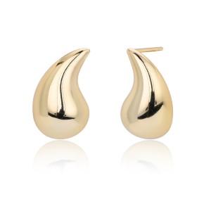 925 Sterling Silver Geometric Hollow Raindrop Stud Earrings 40400138