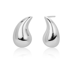 925 Sterling Silver Geometric Hollow Raindrop Stud Earrings 40400138