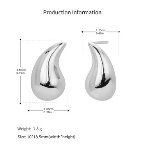 925 Sterling Silver Geometric Hollow Raindrop Stud Earrings 40400138