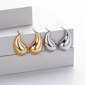 925 Sterling Silver Geometric Hollow Raindrop Stud Earrings 40400138