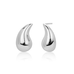 925 Sterling Silver Geometric Hollow Raindrop Stud Earrings 40400138