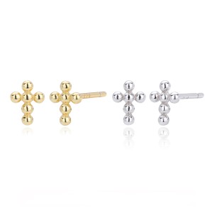 925 Sterling Silver Polished Beaded Cross Stud Earring 40400141