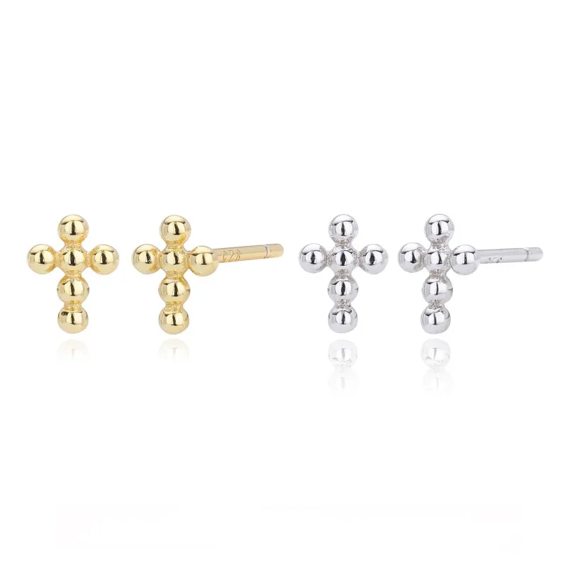 925 Sterling Silver Polished Beaded Cross Stud Earring 40400141
