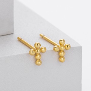 925 Sterling Silver Polished Beaded Cross Stud Earring 40400141