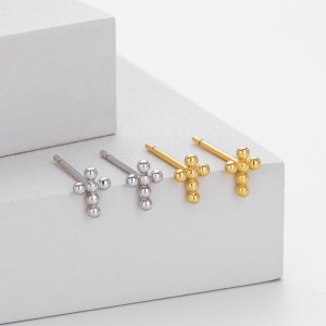 925 Sterling Silver Polished Beaded Cross Stud Earring 40400141
