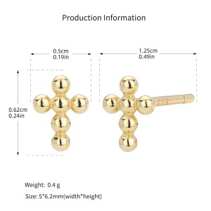 925 Sterling Silver Polished Beaded Cross Stud Earring 40400141