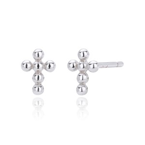 925 Sterling Silver Polished Beaded Cross Stud Earring 40400141