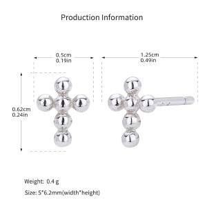 925 Sterling Silver Polished Beaded Cross Stud Earring 40400141