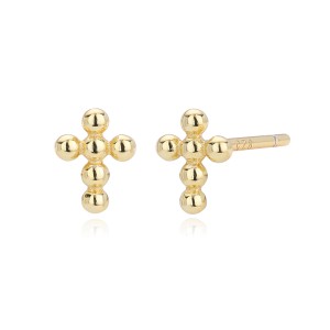 925 Sterling Silver Polished Beaded Cross Stud Earring 40400141