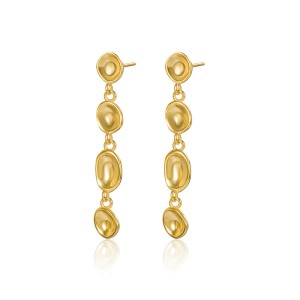 925 Sterling Silver Abstract Bean Linear Dangle Stud Earrings 40400142