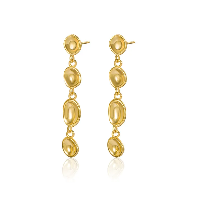 925 Sterling Silver Abstract Bean Linear Dangle Stud Earrings 40400142