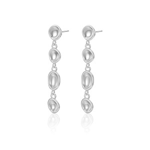 925 Sterling Silver Abstract Bean Linear Dangle Stud Earrings 40400142