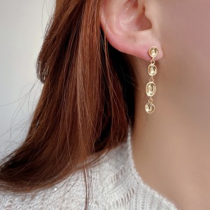 925 Sterling Silver Abstract Bean Linear Dangle Stud Earrings 40400142