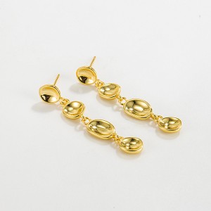 925 Sterling Silver Abstract Bean Linear Dangle Stud Earrings 40400142