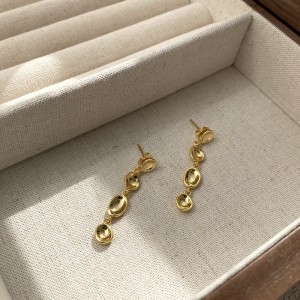 925 Sterling Silver Abstract Bean Linear Dangle Stud Earrings 40400142