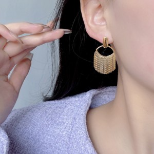 925 Sterling Silver Geometric Chain Fringe Earrings 40400143 925 Sterling Silver Geometric Chain Fringe Earrings 40400143