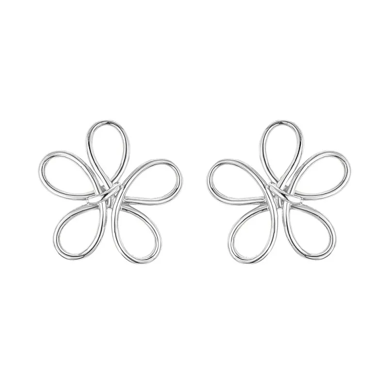 925 Sterling Silver Hollow Wire Floral Knot Stud Earrings 40400144