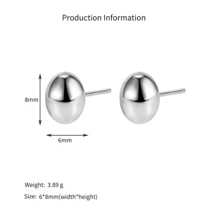 925 Sterling Silver Smooth Oval Bean Stud Earrings 40400145