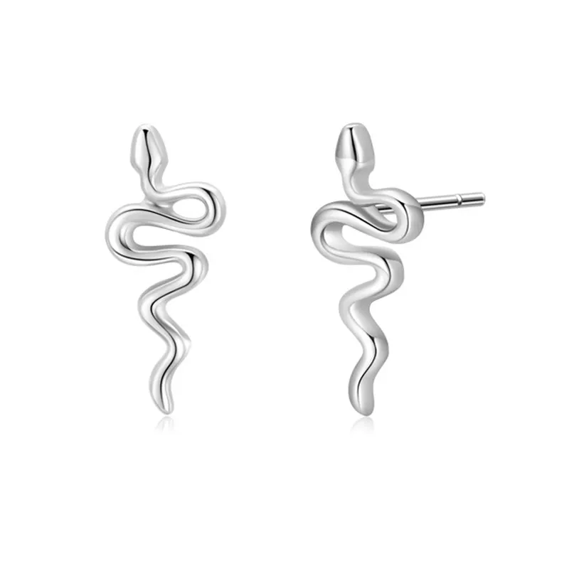 925 Sterling Silver Minimalist Snake-Shape Stud Earring 40400147